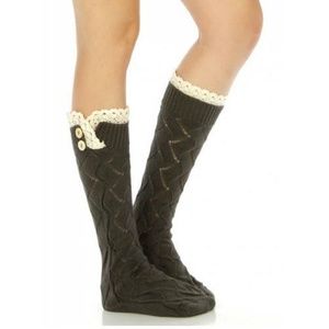 Dark Grey Victorian Vintage Cable Knit Boot Socks